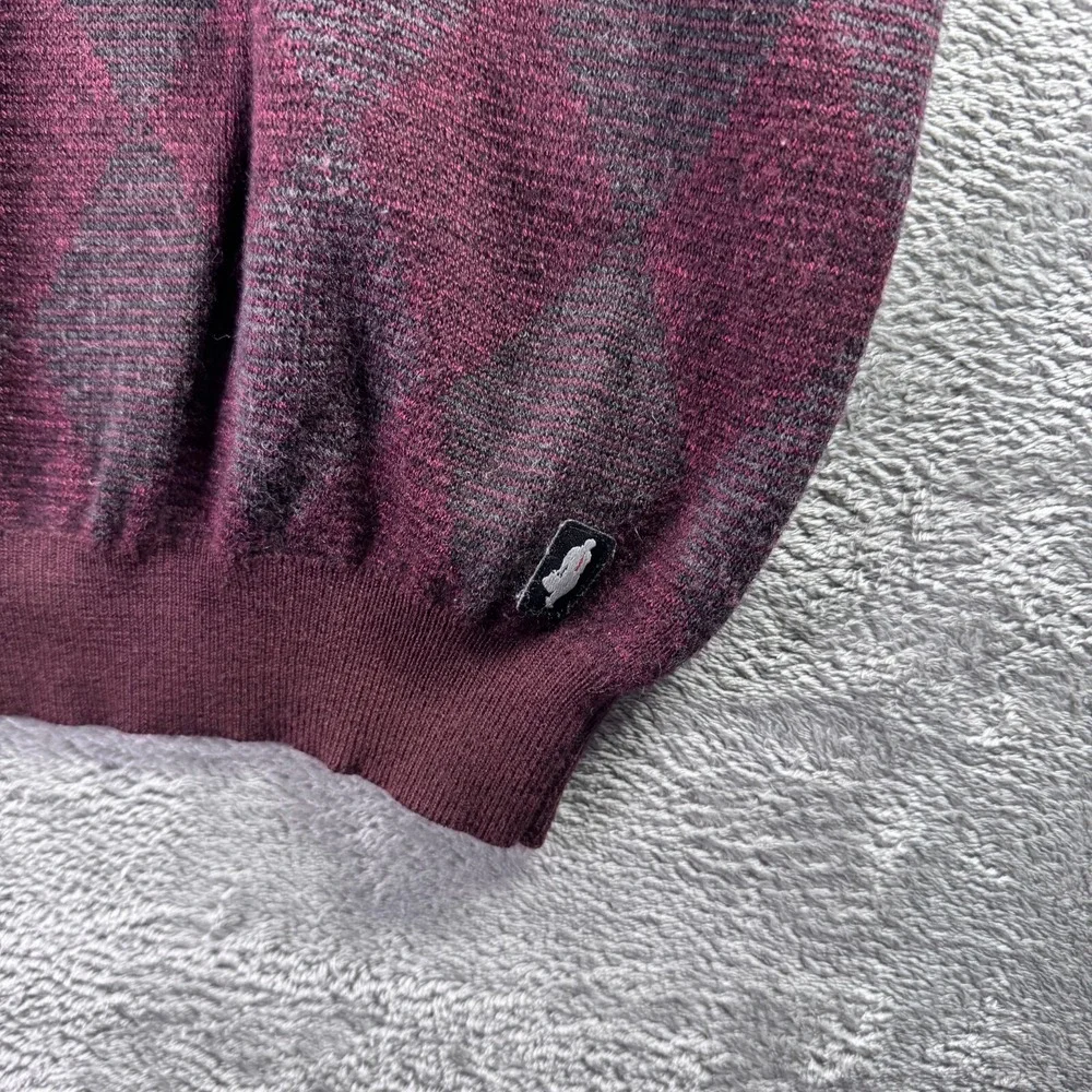 Vintage 90s Argyle Sweater Mens Large Burgundy Grey Mock Neck Pullover Retro